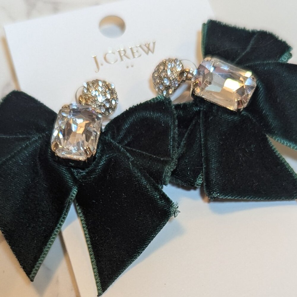 J.Crew Factory Velvet Bow Crystal Statement Earrings - Picture 6 of 6